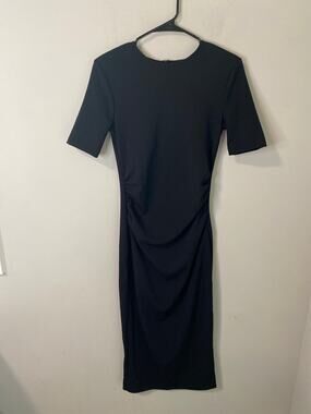 New Zara Women's Draped Black Midi Cocktail Dress, Size Small